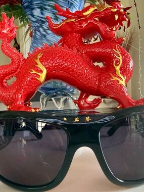 CHANEL Black Oversized Square Sunglasses with Gold Accents